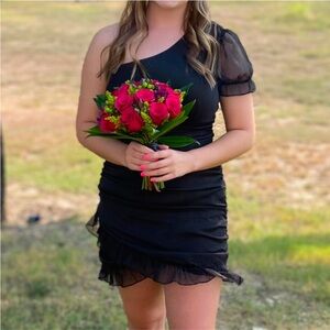 Boutique One Shoulder black dress with ruffles